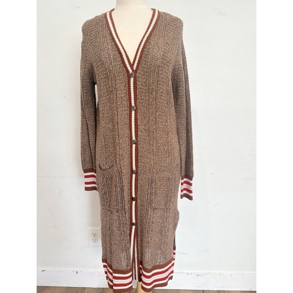 JESSICA SIMPSON long cardigan Sweatshirt Brown Medium Fall Casual Side Slit Knit